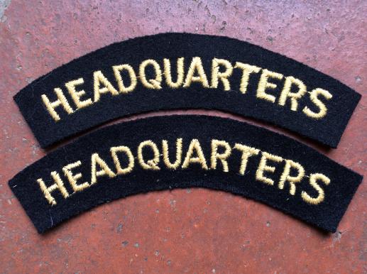 WW2 Civil Defence HEADQUARTERS cloth Shoulder titles 