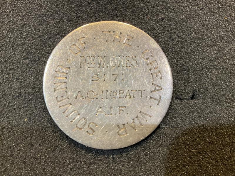 WW1 11th Batt A.I.F Souvenir coin, Pte OKES W.I.A