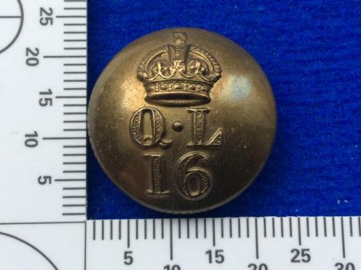 Post 1902 16th The Queens Own Lancers Brass Button 