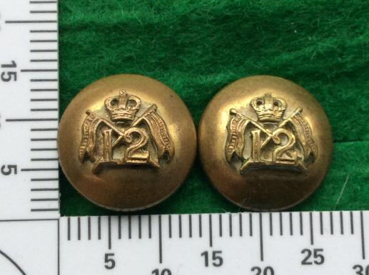 Q/C 12th Royal Lancers, 2 part Officers Hat Buttons 