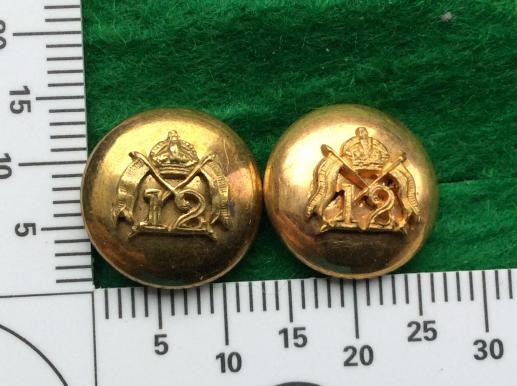 Post 1902 12th Royal Lancers Officers Gilt Hat Buttons 