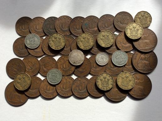 47 x WW2 dated coins, half penny, 3 pence, one penny etc
