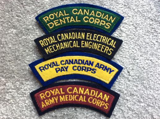 4x Royal Canadian Corps Cloth Shoulder Titles 