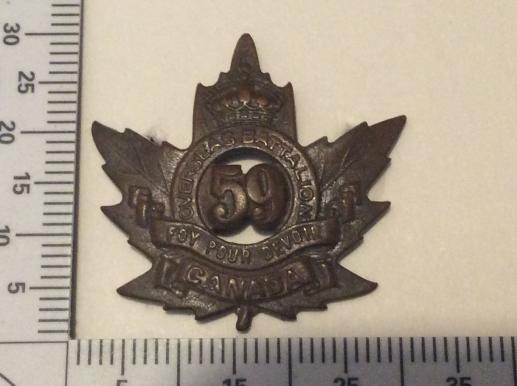 WW1 C.E.F 59th Overseas Battalion Collar badge