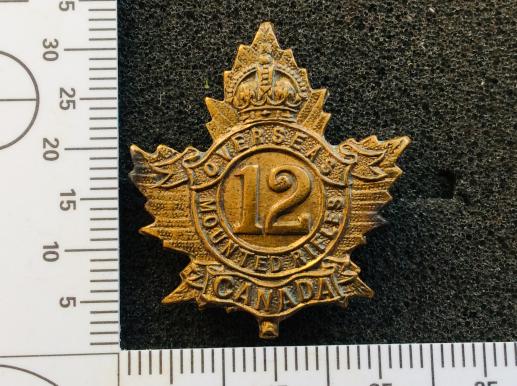 WW1 Canadian 12th Overseas Mounted Rifles Collar Badge 