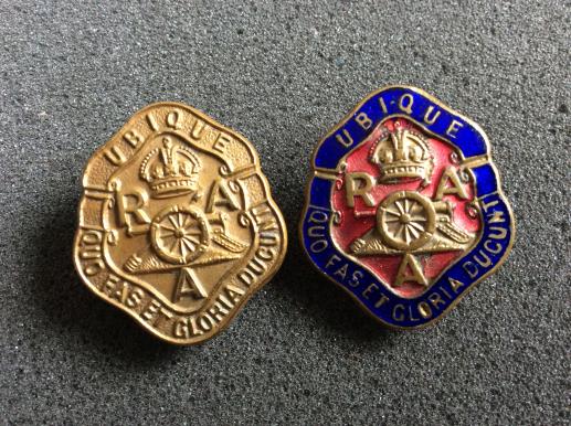 Royal Artillery Association Lapel Badges, Brass and enamel 