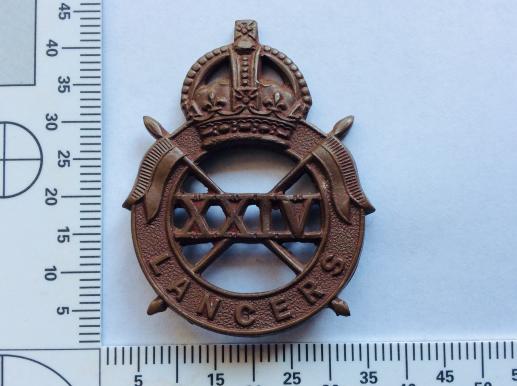 WW2 24th Lancers Bronze Officers Service Dress Cap badge