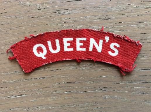WW2 Printed QUEENS Shoulder title, removed from uniform 
