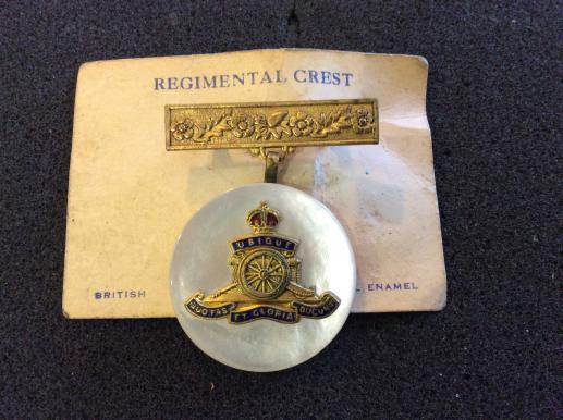 Post 1902 Royal Artillery mother of Pearl Sweetheart on card