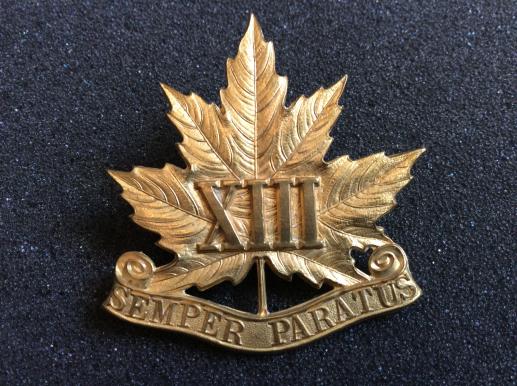 Post 1909 Canadian Militia 13th Regiment Cap badge