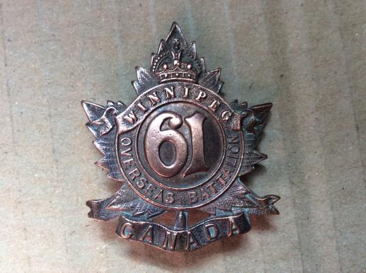 WW1 C.E.F 61st ( Winnipeg) Battalion Cap Badge