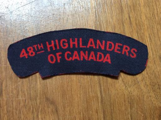 WW2 Printed 48th Highlanders Of Canada canvas Shoulder Title 