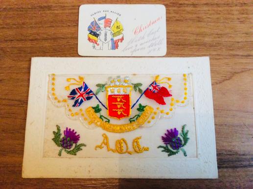 WW1 silk A.O.C ( Army Ordnance Corps) greeting & Xmas card