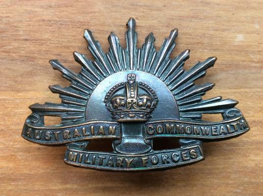 WW1 AIF Rising Sun Hat Badge by Tiptaft, rear loop version 