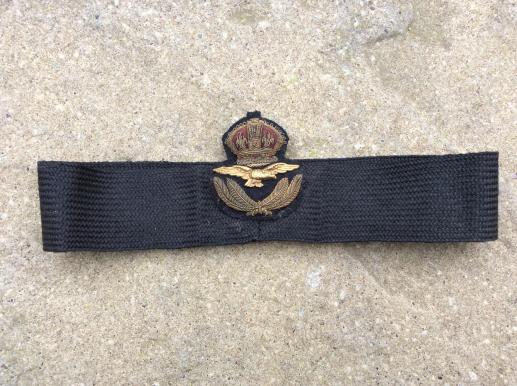WW2 Royal Air Force Officers Bullion Cap Badge on Original ribbon 