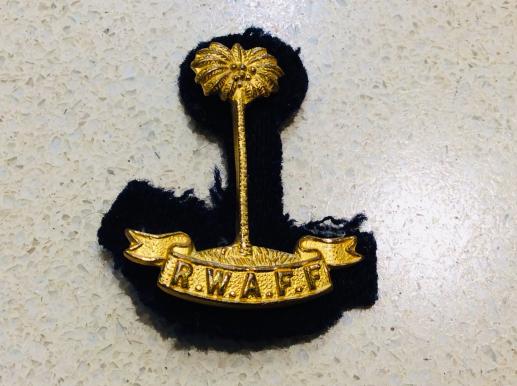 R.W.A.F.F Officers Gilt Field Service Cap Badge & backing 