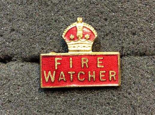 WW2 FIRE WATCHER Gilt & red enamel Lapel badge
