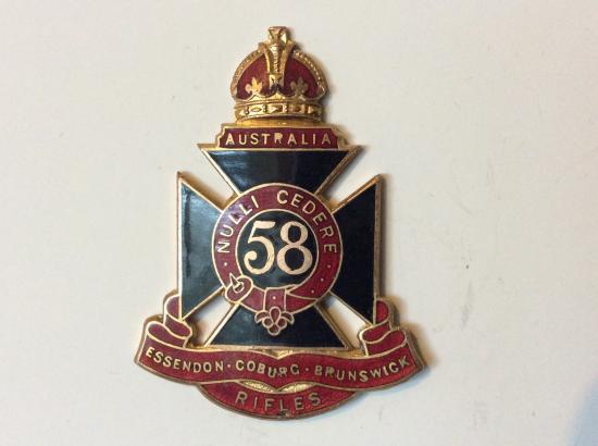 Australian 58th Infantry Battalion ( E-C-B Rifles) Cap badge