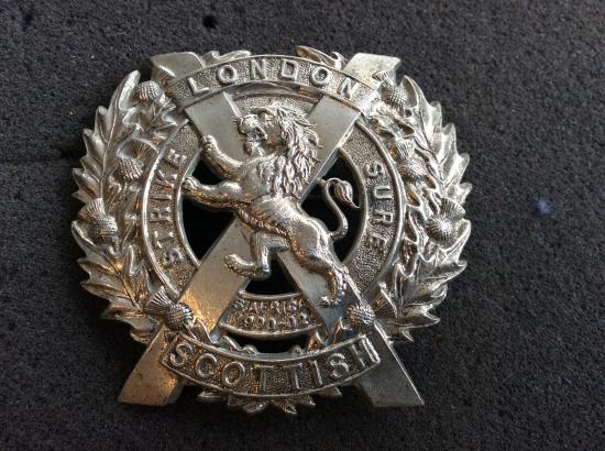 London Scottish pin back Glengarry badge