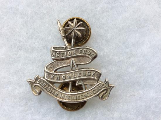 Canadian Intelligence Corps Officers Silver Collar Badge By Scully