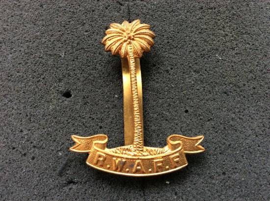 WW2 R.W.A.F.F brass cap badge by J.R GAUNT