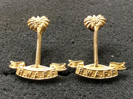 WW2 R.W.A.F.F gilded brass Officers Collar badges