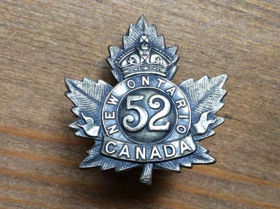 WW1 C.E.F 52nd Inf Batt, “New Ontario Regiment “ Cap Badge