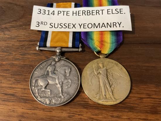 WW1 Pair; 3314 Pte H.ELSE, 3/1st Sussex Yeomanry