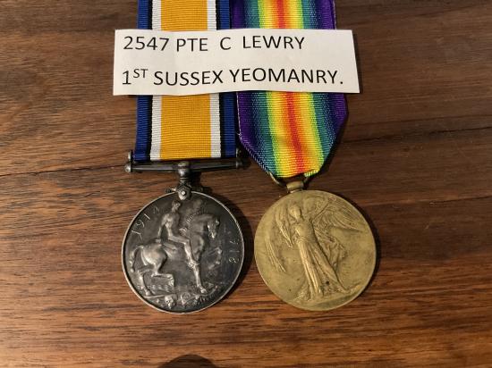 WW1 Pair; 2547 Pte. C.LEWERY 1st Sussex Yeomanry