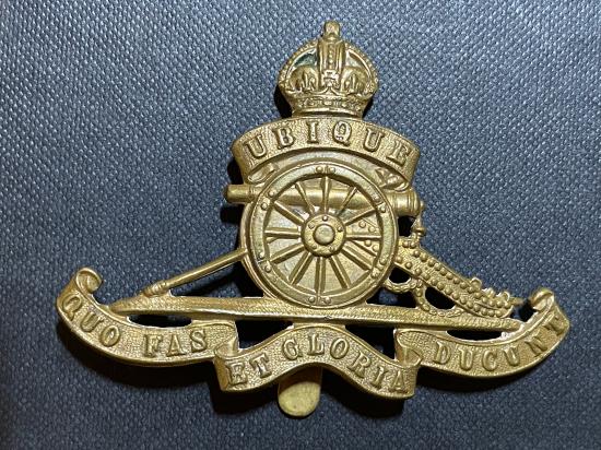 WW1 brass economy Royal Artillery cap badge