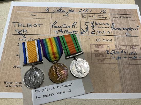 WW1 Pair & Defence; 2651 C.A TALBOT 3rd Sussex Yeomanry