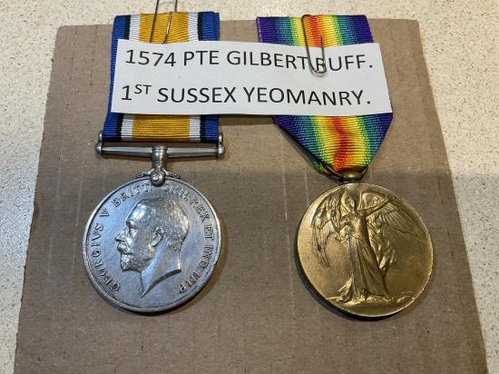 WW1 Pair; 1574 Pte Gilbert RUFF, 1st Sussex Yeomanry