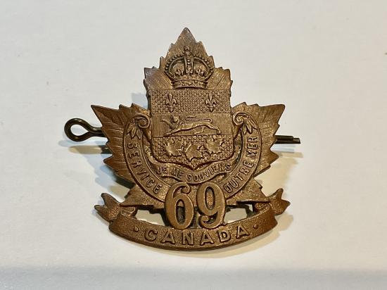 WW1 C.E.F 69th Batt, (St. John, Quebec) cap badge