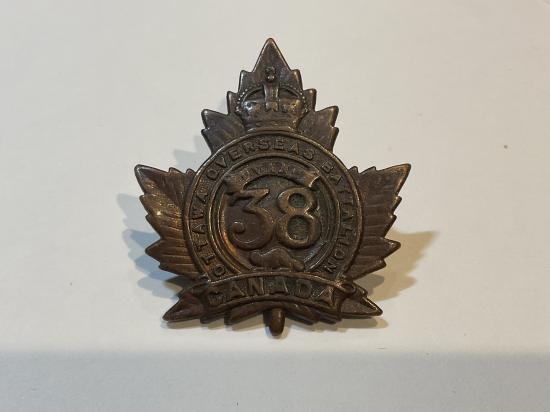 WW1 C.E.F 38TH Battalion (Ottawa, Overseas) cap badge