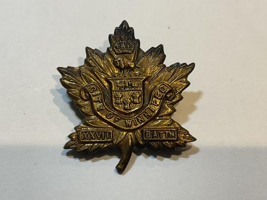 WW1 C.E.F 27TH Battalion (City of Winnipeg) cap badge