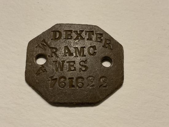 WW1 Dog tag to A.W DEXTER R.A.M.C (Conscientious Objector)