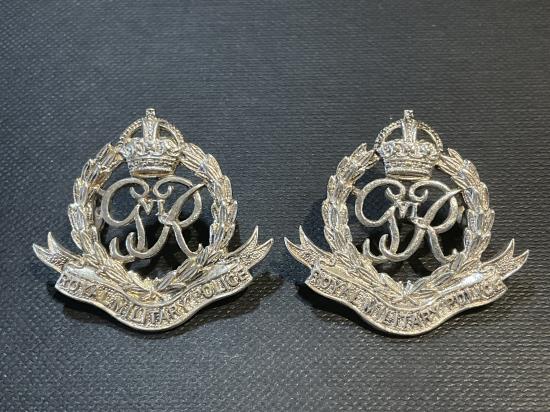 K/C Royal Military Police officers silver plated collar badges