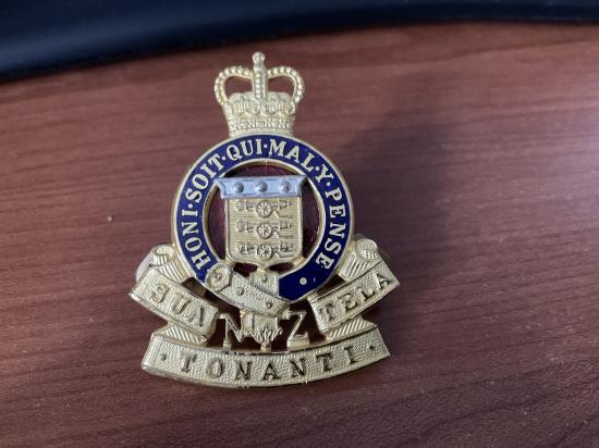 Officers R.N.Z.A.O.C gilt & enamel cap badge