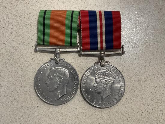 WW2 War & Defence medals , mounted for wear.