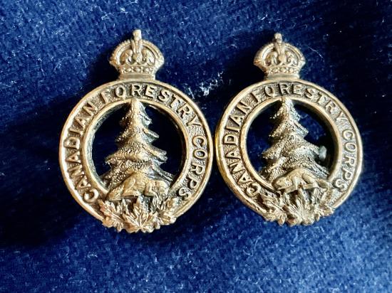 WW2 Officers Canadian Forestry Corps gilded collar badges