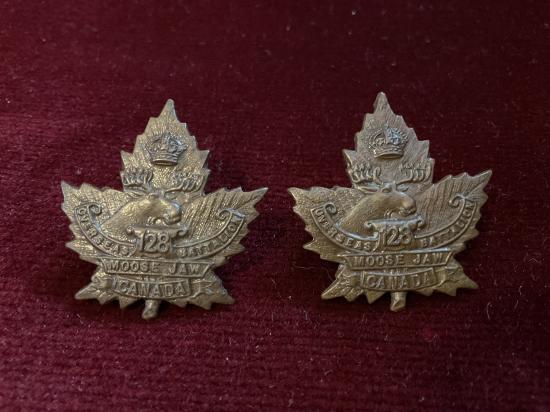 WW1 Canadian 128th Batt (Moose Jaw) collar badges