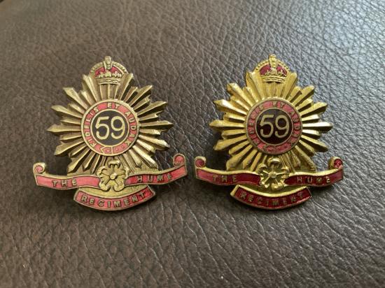 Australian 59th Hume Regiment pre 1942 collar badges