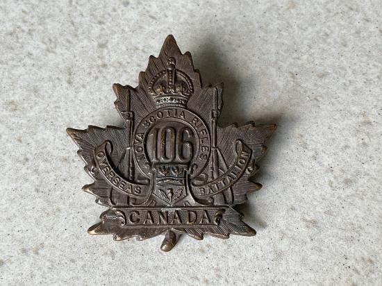 WW1 106th Bn (Nova Scotia Rifles) cap badge