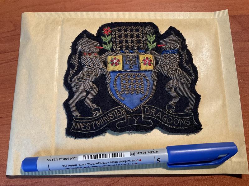 Westminster Dragoons bullion blazer badge