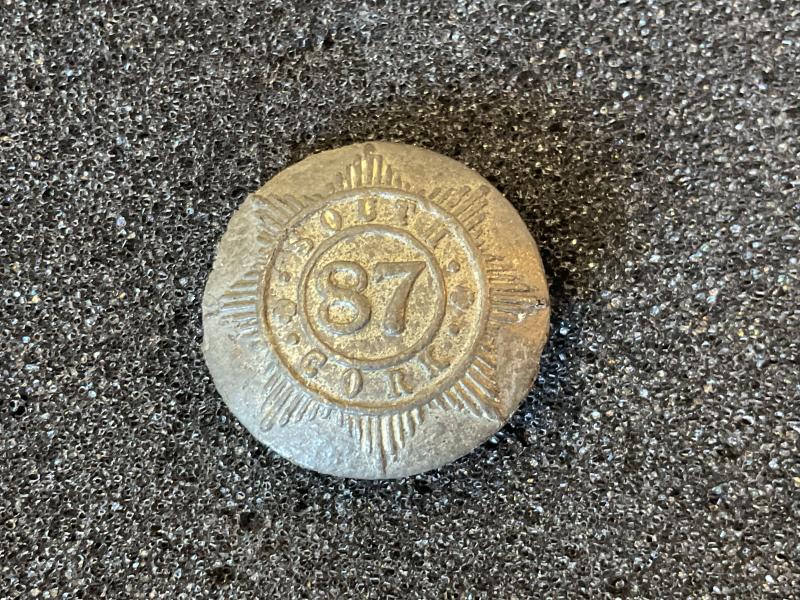 87th South Cork Militia pewter button by Foley, Dublin