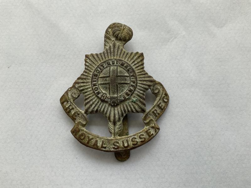 WW1 The Royal Sussex Regt cap badge excavated on the Somme