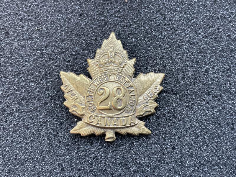 WW1 C.E.F 28th Infantry Battalion brass collar badge