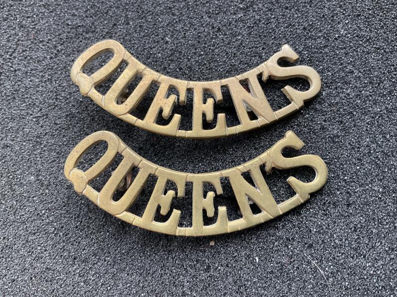 WW1 QUEENS Regiment brass shoulder titles