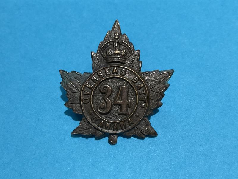 WW1 C.E.F 34th Infantry Overseas Battalion collar badge