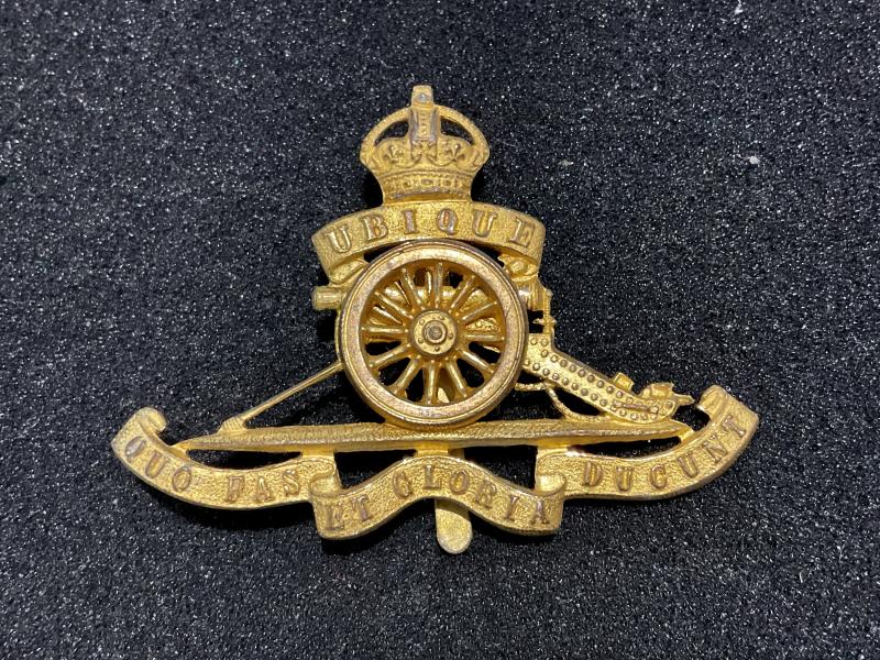 Post 1902 R.A Officers No1 dress gilded brass cap badge